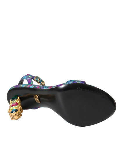 Dolce & Gabbana Multicolor Jacquard Crystals Sandals Shoes Dolce & Gabbana