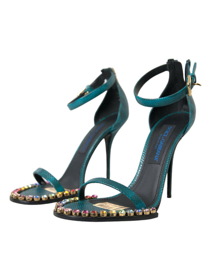 Dolce & Gabbana Blue Exotic Leather Crystal Sandals Shoes Dolce & Gabbana