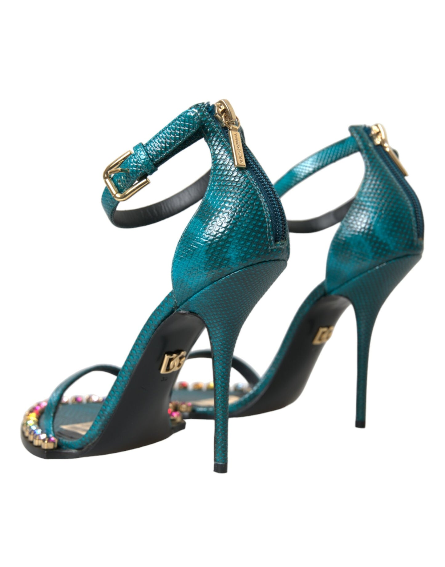 Dolce & Gabbana Blue Exotic Leather Crystal Sandals Shoes Dolce & Gabbana