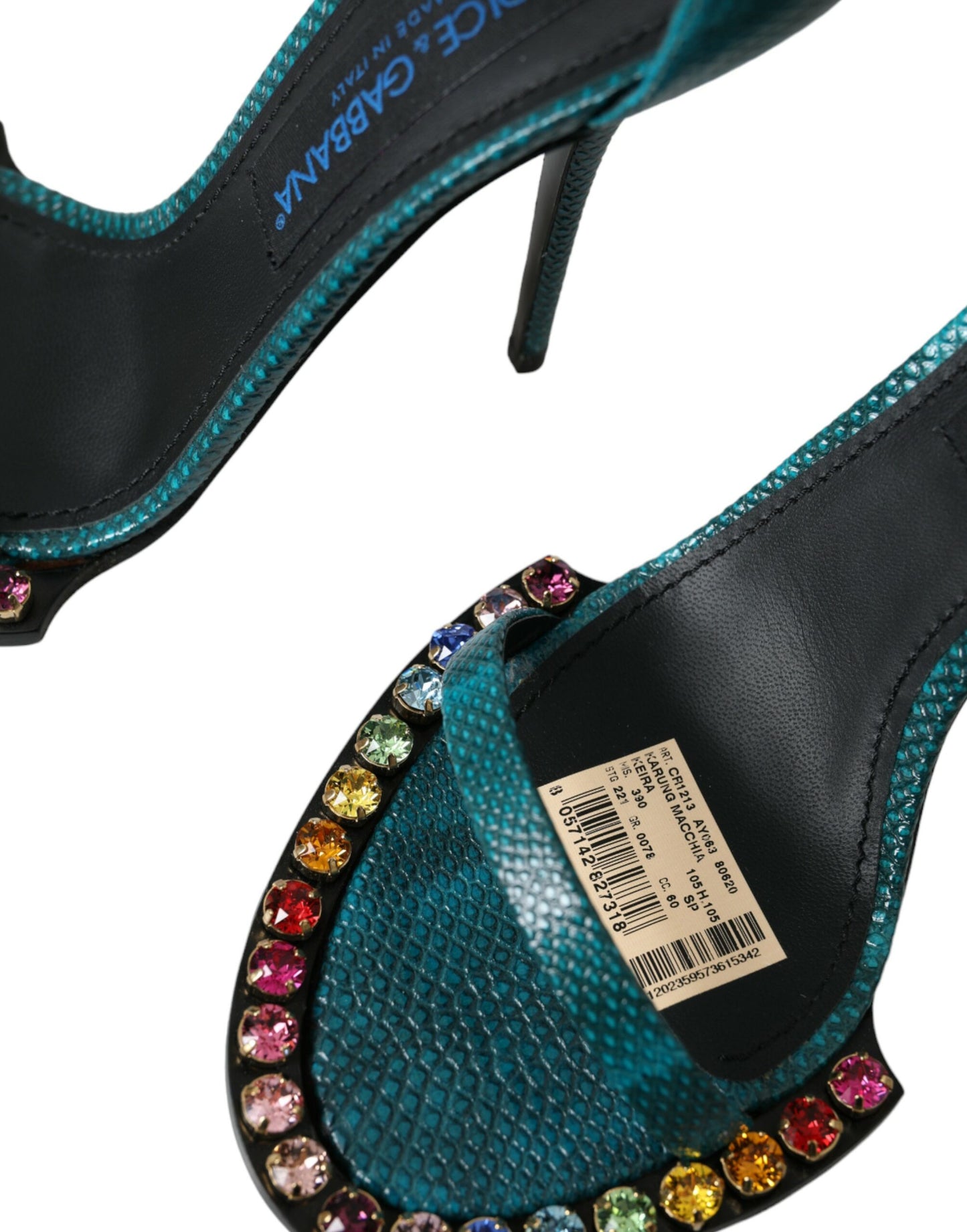 Dolce & Gabbana Blue Exotic Leather Crystal Sandals Shoes Dolce & Gabbana