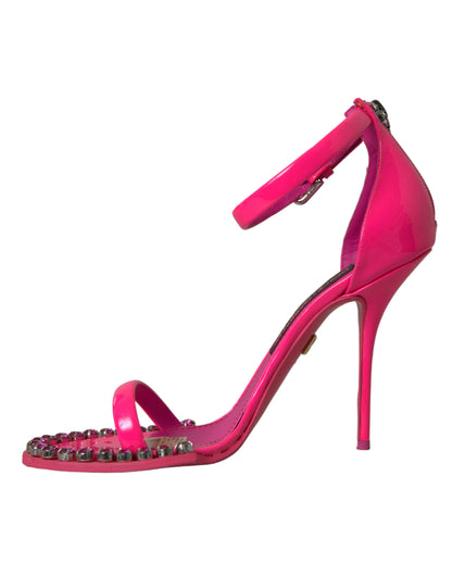 Dolce & Gabbana Pink Leather Crystal Heels Sandals Shoes Dolce & Gabbana