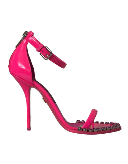 Dolce & Gabbana Pink Leather Crystal Heels Sandals Shoes Dolce & Gabbana