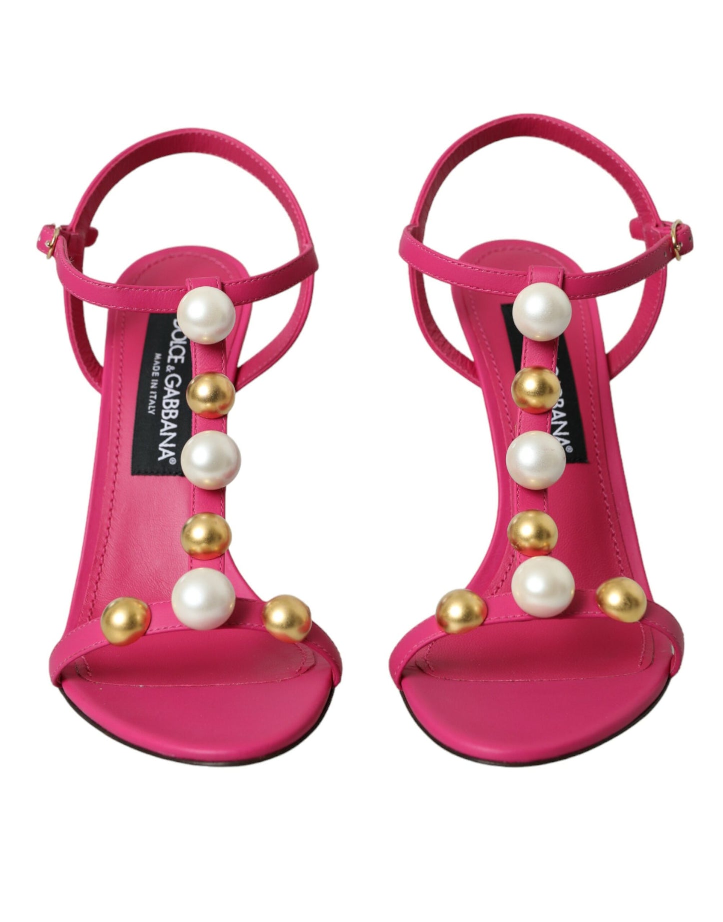 Dolce & Gabbana Pink Embellished Leather Sandals Heels Shoes Dolce & Gabbana