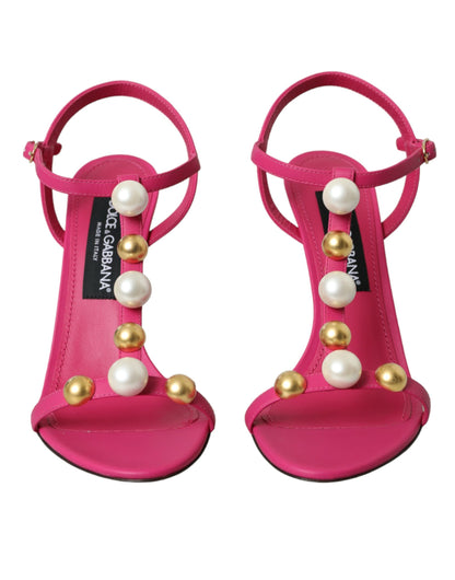 Dolce & Gabbana Pink Embellished Leather Sandals Heels Shoes Dolce & Gabbana