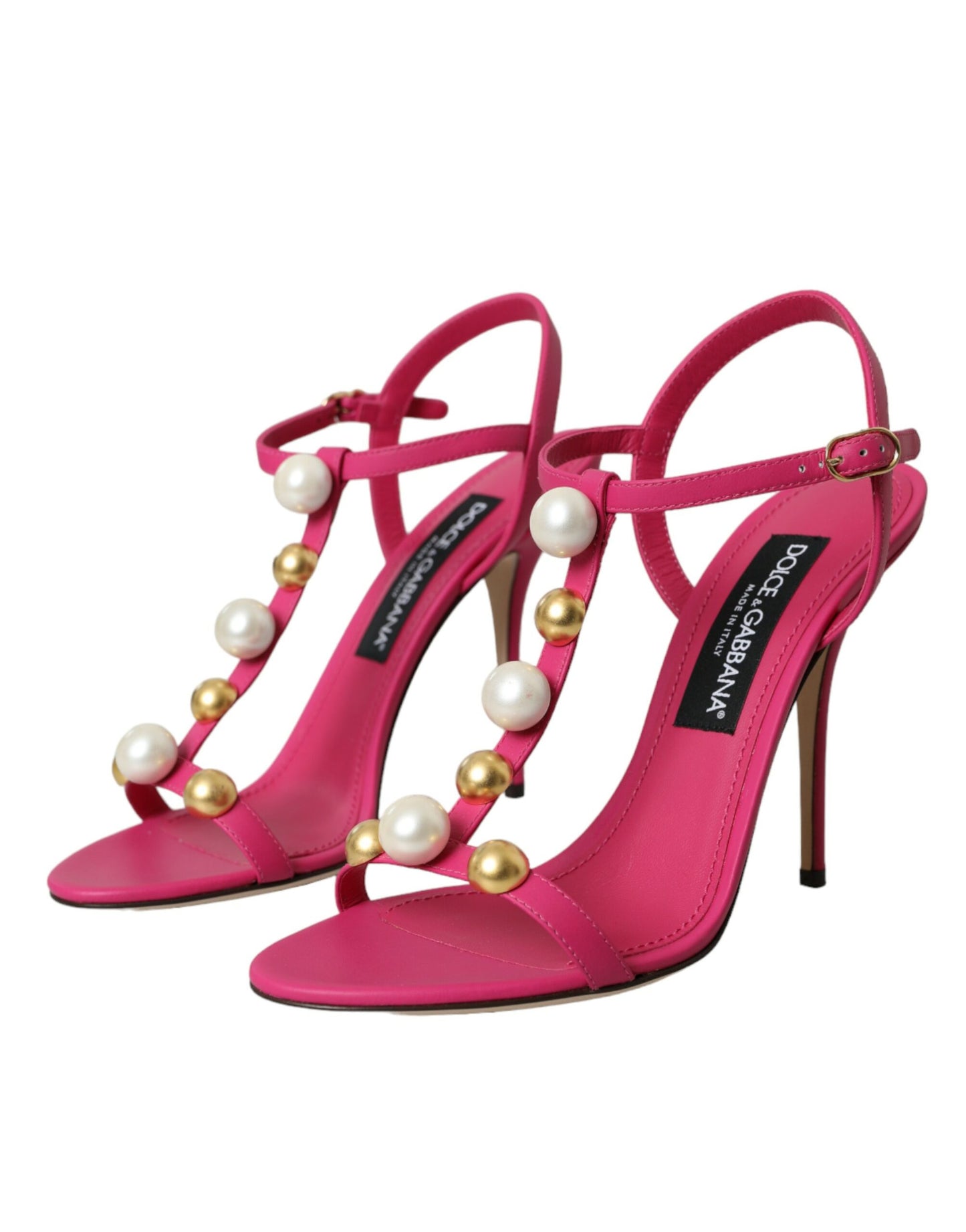 Dolce & Gabbana Pink Embellished Leather Sandals Heels Shoes Dolce & Gabbana