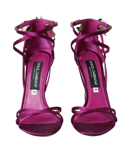 Dolce & Gabbana Purple Flower Satin Heels Sandals Shoes Dolce & Gabbana