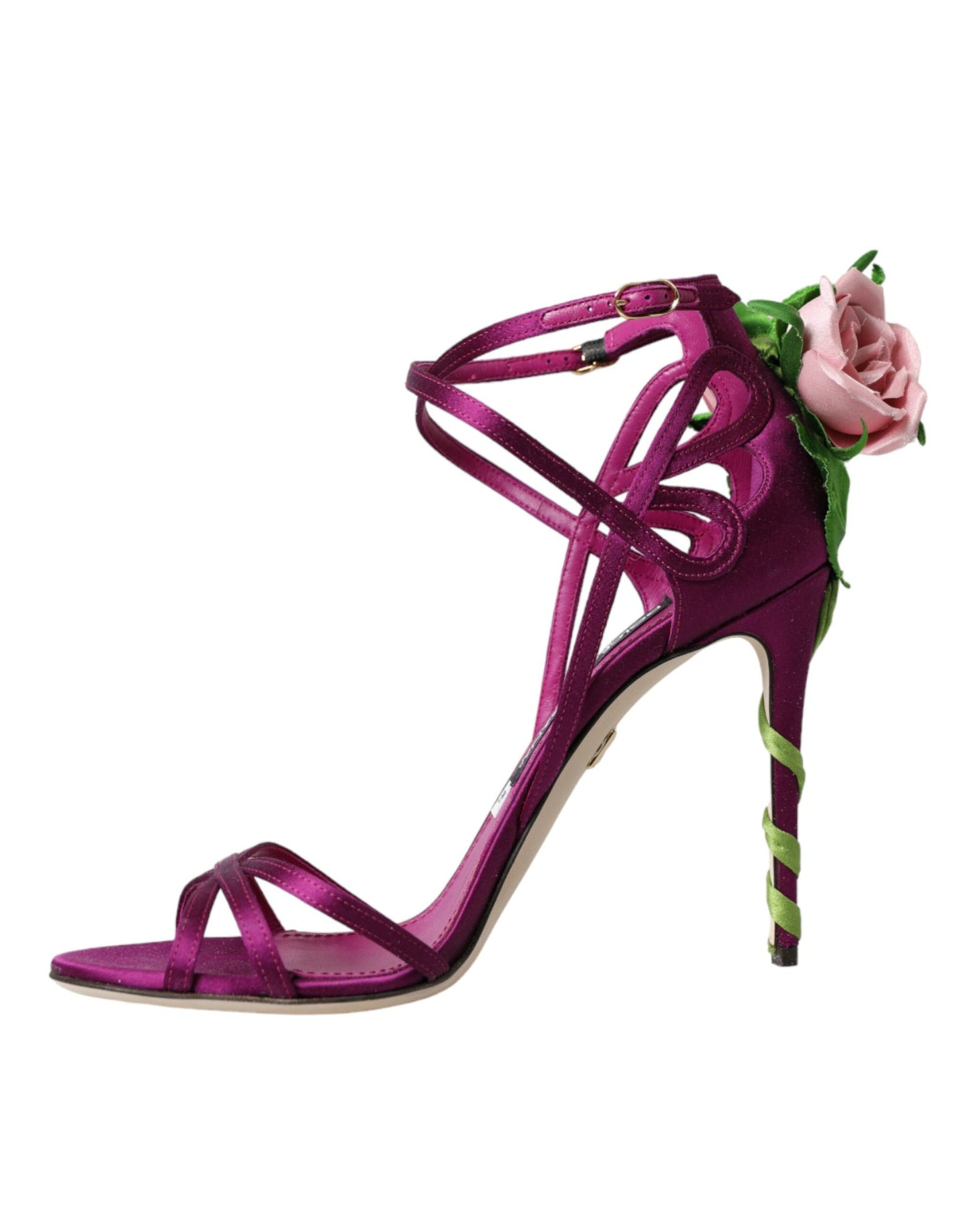 Dolce & Gabbana Purple Flower Satin Heels Sandals Shoes Dolce & Gabbana