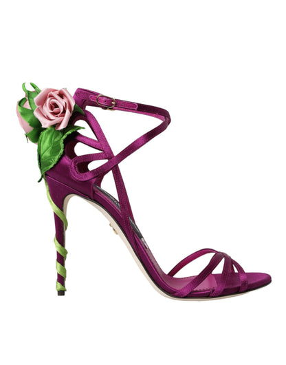 Dolce & Gabbana Purple Flower Satin Heels Sandals Shoes Dolce & Gabbana