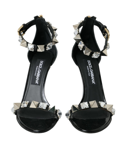 Dolce & Gabbana Black Crystals Sandals Ankle Strap Shoes Dolce & Gabbana