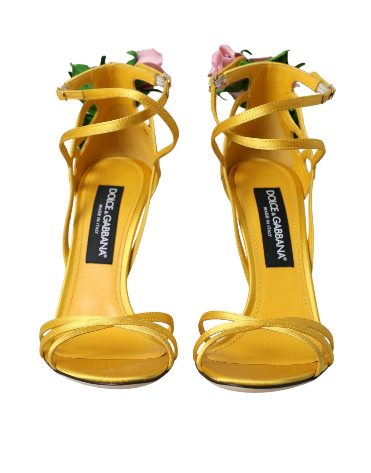 Dolce & Gabbana Yellow Flower Satin Heels Sandals Shoes Dolce & Gabbana