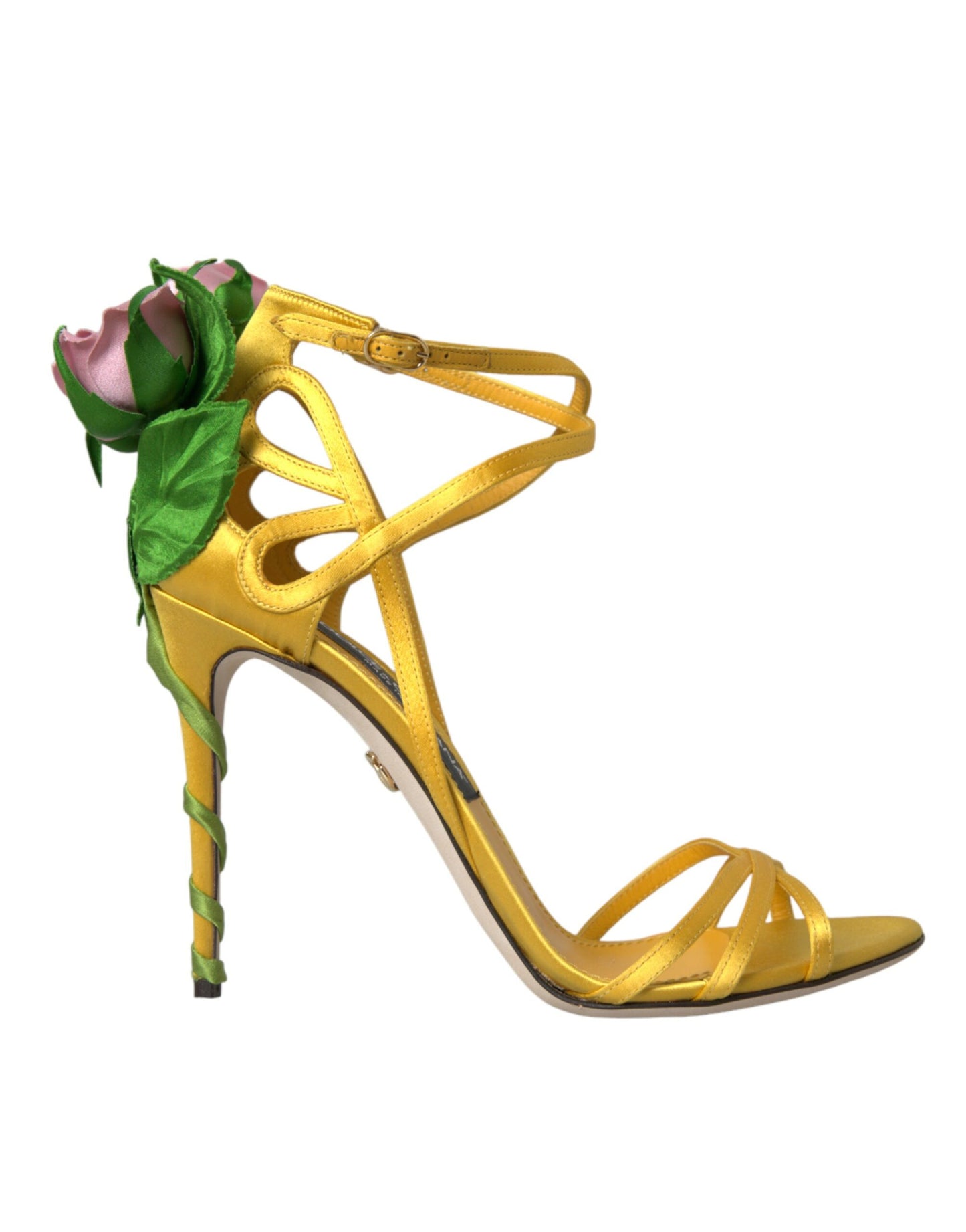 Dolce & Gabbana Yellow Flower Satin Heels Sandals Shoes Dolce & Gabbana