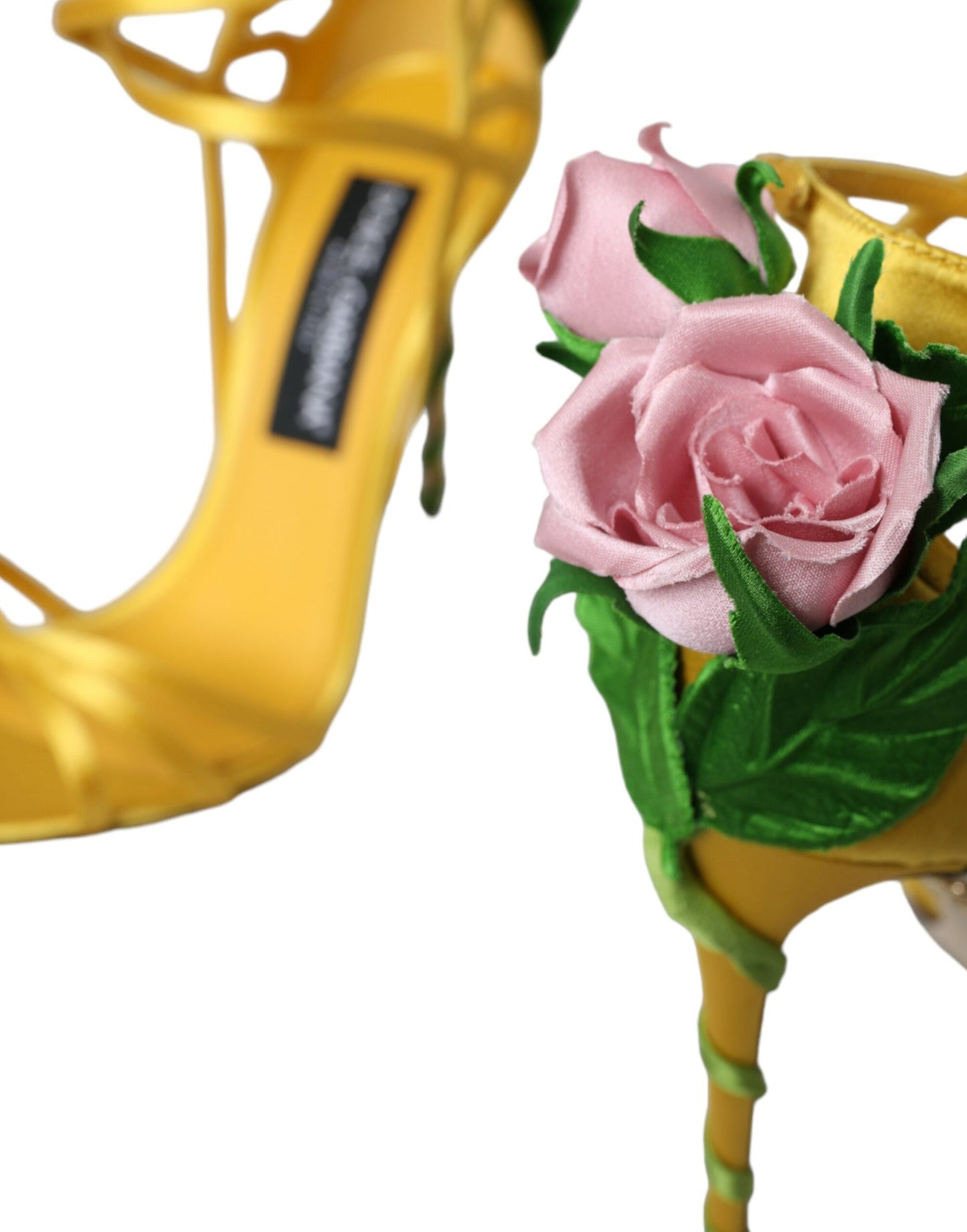 Dolce & Gabbana Yellow Flower Satin Heels Sandals Shoes Dolce & Gabbana