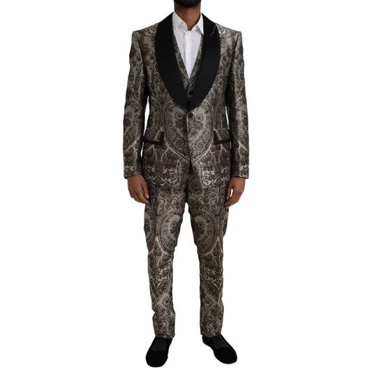 Dolce & Gabbana Brown Floral Jacquard Formal 3 Piece Suit Dolce & Gabbana