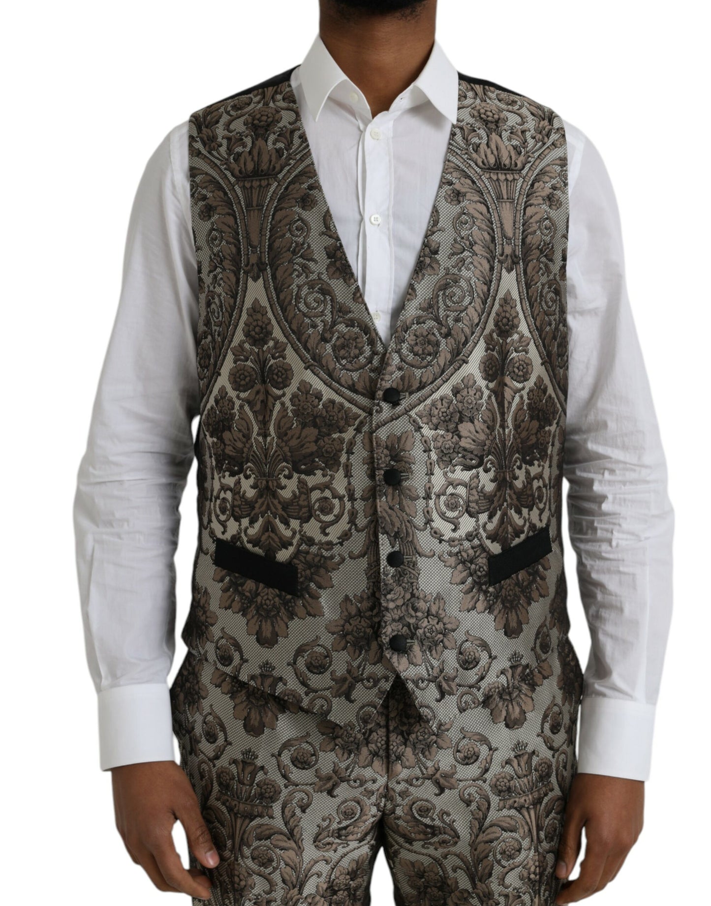 Dolce & Gabbana Brown Floral Jacquard Formal 3 Piece Suit Dolce & Gabbana