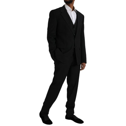 Dolce & Gabbana Black Polyester STAFF Formal 3 Piece Suit Dolce & Gabbana