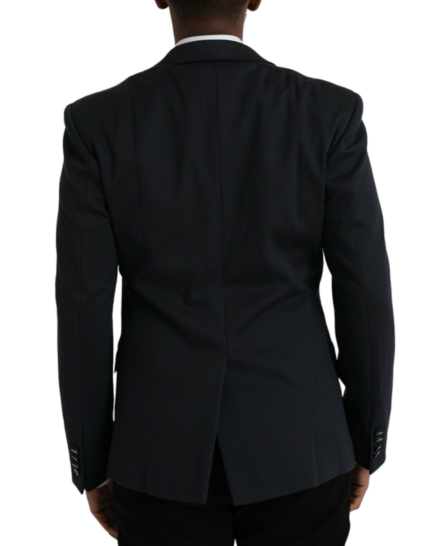 Dolce & Gabbana Dark Blue Cotton Single Breasted Coat Blazer Dolce & Gabbana