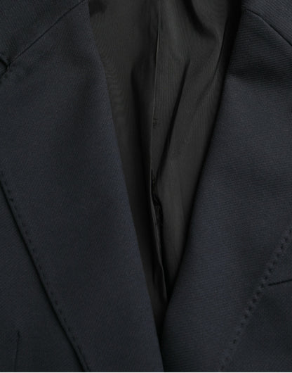 Dolce & Gabbana Dark Blue Cotton Single Breasted Coat Blazer Dolce & Gabbana