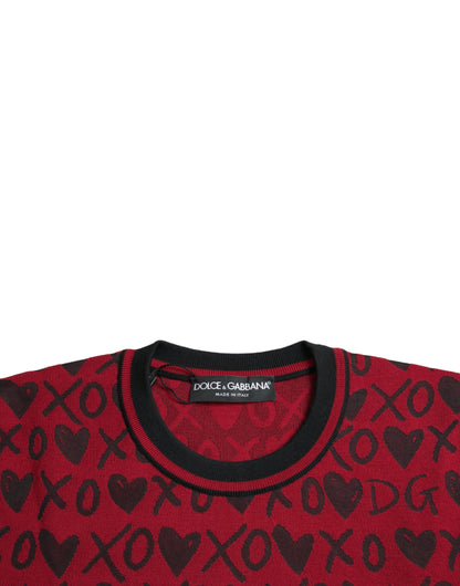 Dolce & Gabbana Red Black XOXO Crew Neck Pullover Sweater Dolce & Gabbana