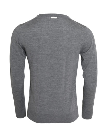 Dolce & Gabbana Ash Gray Wool Crew Neck Pullover Sweater Dolce & Gabbana