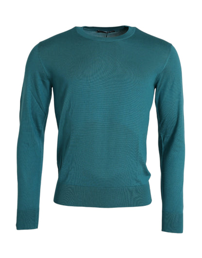 Dolce & Gabbana Dark Green Silk Crew Neck Pullover Sweater Dolce & Gabbana