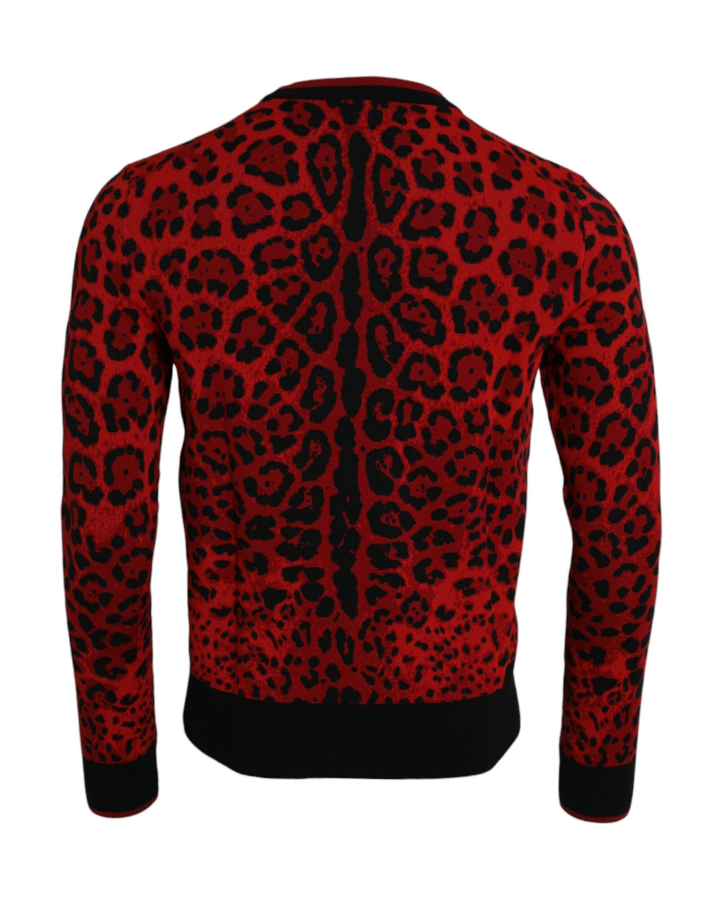 Dolce & Gabbana Red Leopard Wool Crew Neck Pullover Sweater Dolce & Gabbana