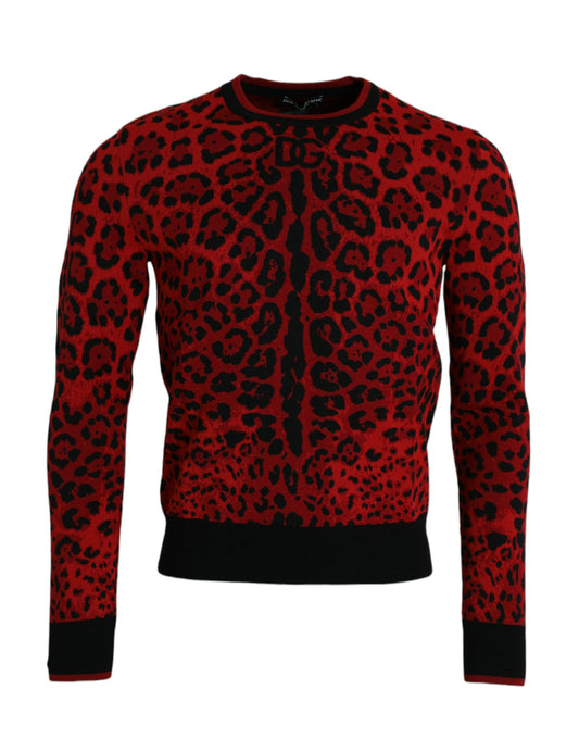 Dolce & Gabbana Red Leopard Wool Crew Neck Pullover Sweater Dolce & Gabbana