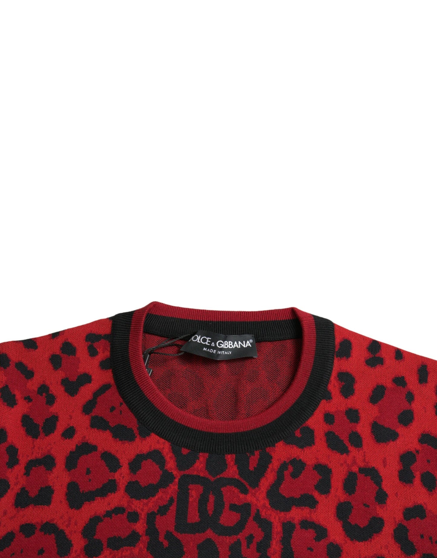 Dolce & Gabbana Red Leopard Wool Crew Neck Pullover Sweater Dolce & Gabbana