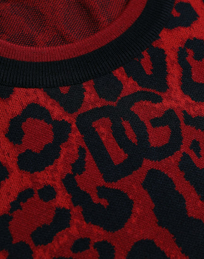 Dolce & Gabbana Red Leopard Wool Crew Neck Pullover Sweater Dolce & Gabbana