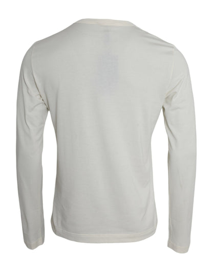 Dolce & Gabbana Off White Cotton Round Neck Pullover Sweater Dolce & Gabbana