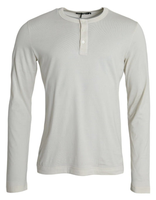 Dolce & Gabbana Off White Cotton Round Neck Pullover Sweater Dolce & Gabbana