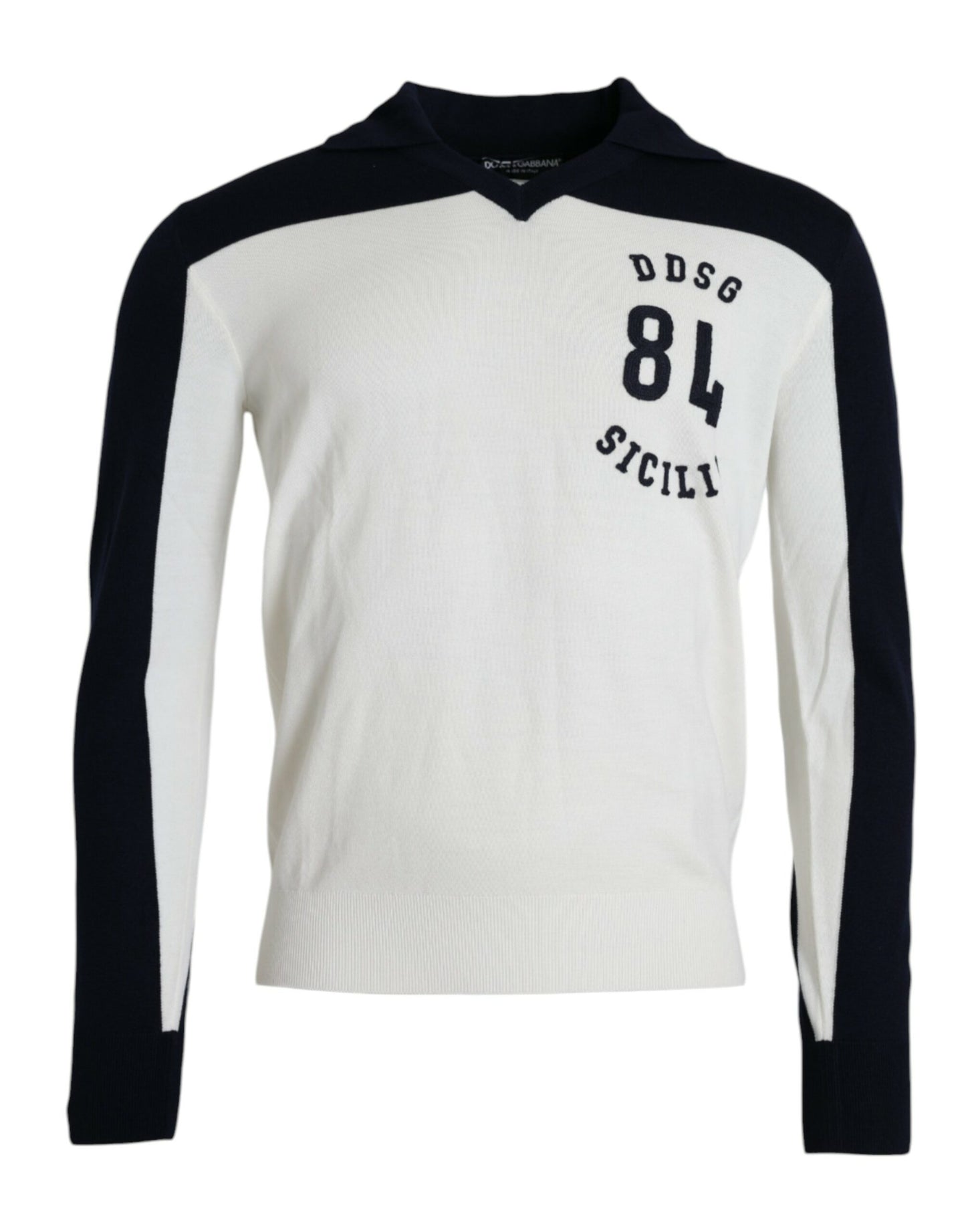 Dolce & Gabbana White Black SICILIA Henley Shirt Pullover Sweater Dolce & Gabbana