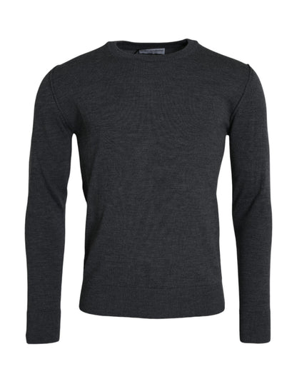 Dolce & Gabbana Dark Gray Wool Crew Neck Pullover Sweater Dolce & Gabbana