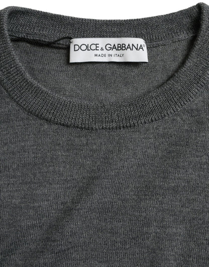 Dolce & Gabbana Dark Gray Wool Crew Neck Pullover Sweater Dolce & Gabbana