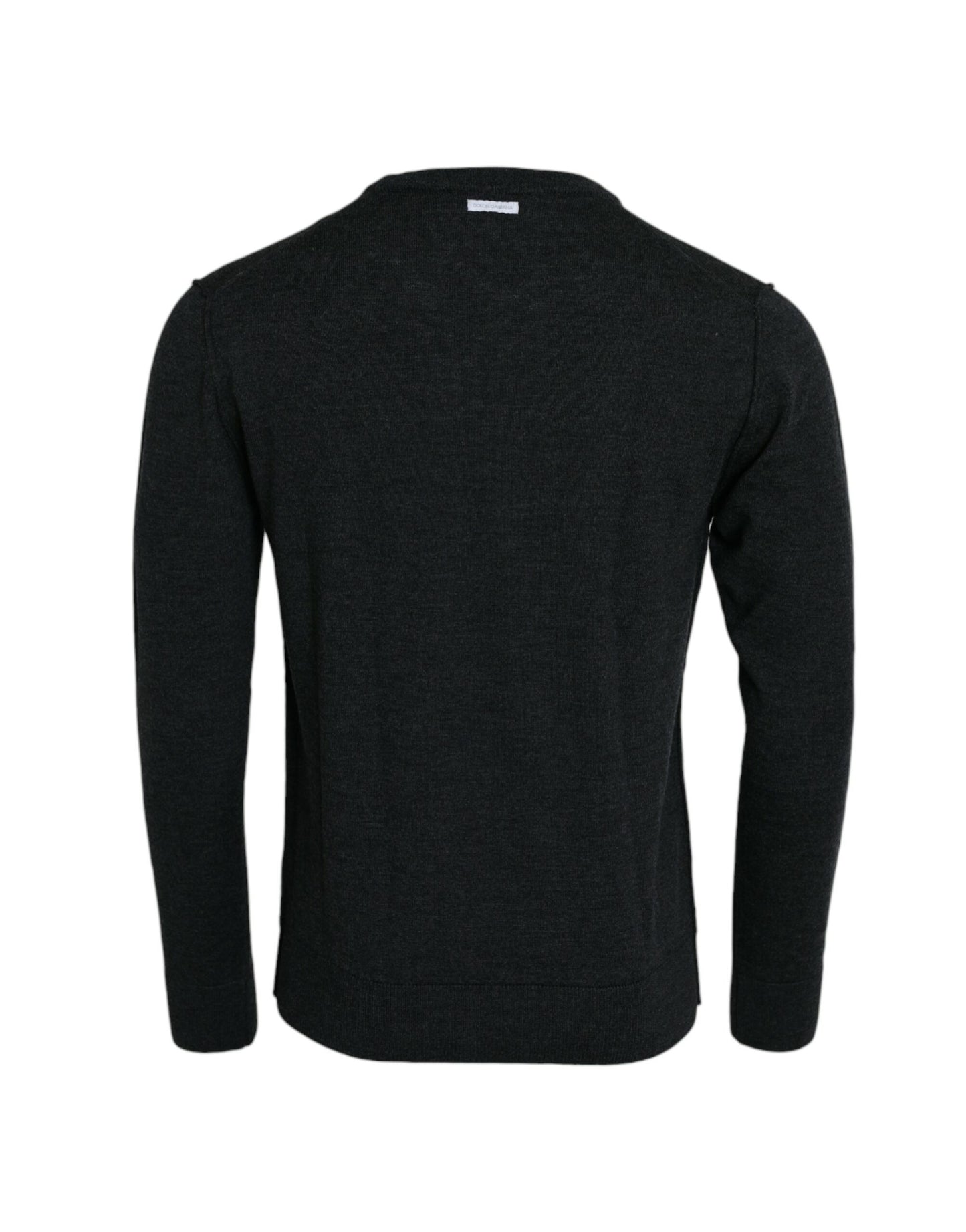 Dolce & Gabbana Dark Gray Wool Crew Neck Pullover Sweater Dolce & Gabbana