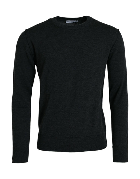 Dolce & Gabbana Dark Gray Wool Crew Neck Pullover Sweater Dolce & Gabbana