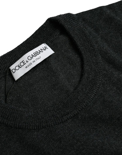 Dolce & Gabbana Dark Gray Wool Crew Neck Pullover Sweater Dolce & Gabbana