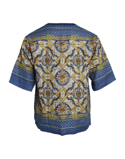 Dolce & Gabbana Multicolor Majolica Linen Short Sleeve T-shirt Dolce & Gabbana