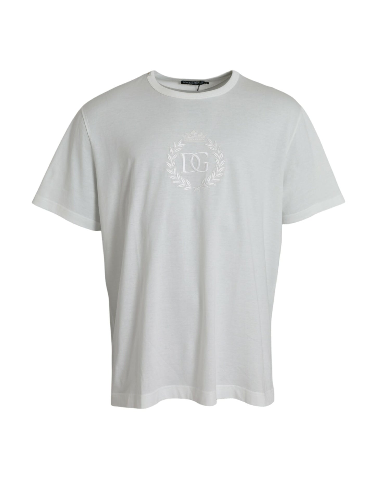 Dolce & Gabbana White Logo Embossed Cotton Crewneck T-shirt Dolce & Gabbana