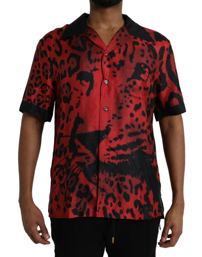 Dolce & Gabbana Red Leopard Silk Button Down Casual Shirt Dolce & Gabbana