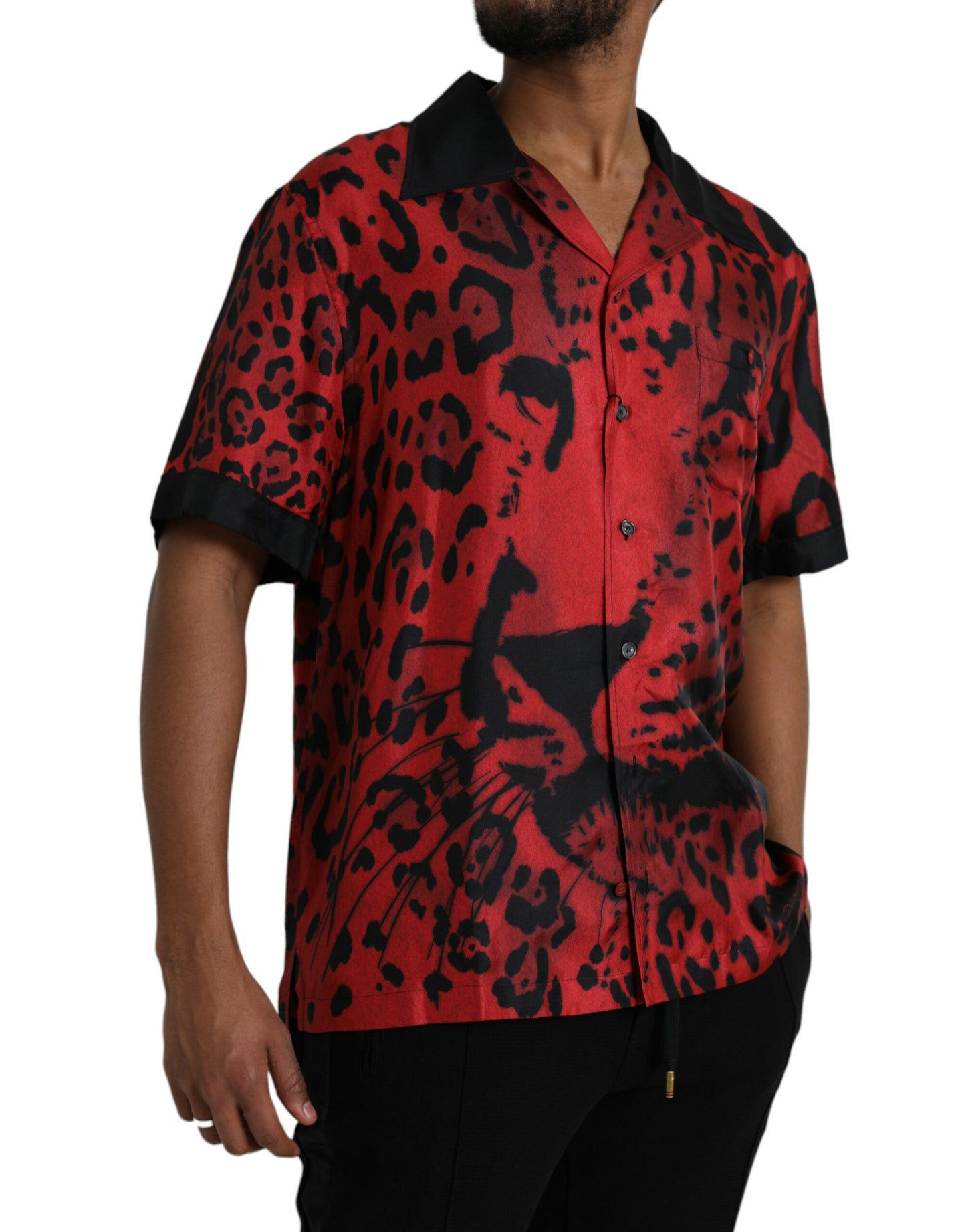 Dolce & Gabbana Red Leopard Silk Button Down Casual Shirt Dolce & Gabbana