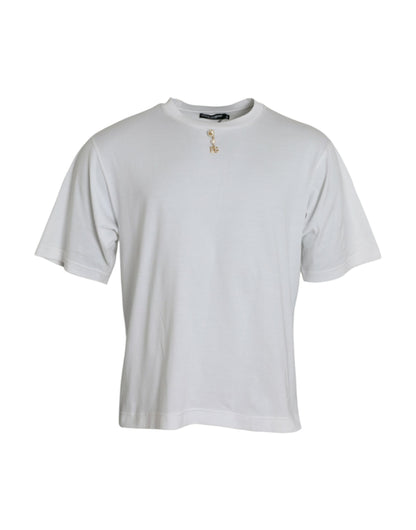 Dolce & Gabbana White Embellished Cotton Crew Neck T-shirt Dolce & Gabbana