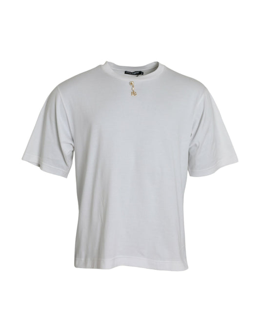 Dolce & Gabbana White Embellished Cotton Crew Neck T-shirt Dolce & Gabbana