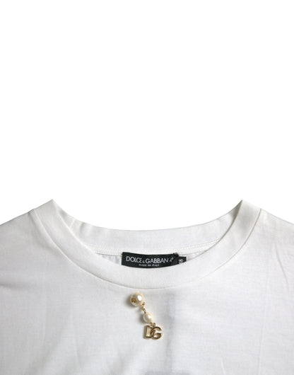 Dolce & Gabbana White Embellished Cotton Crew Neck T-shirt Dolce & Gabbana