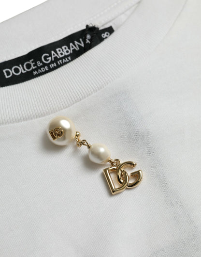 Dolce & Gabbana White Embellished Cotton Crew Neck T-shirt Dolce & Gabbana