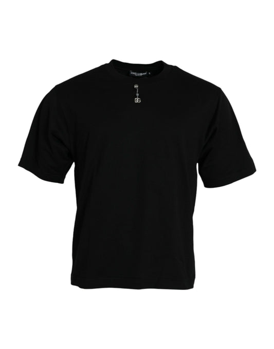 Dolce & Gabbana Black Embellished Cotton Crew Neck T-shirt Dolce & Gabbana