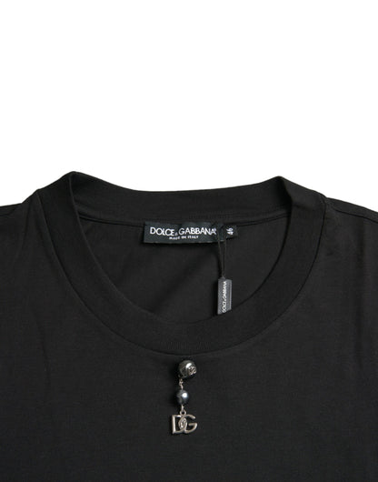 Dolce & Gabbana Black Embellished Cotton Crew Neck T-shirt Dolce & Gabbana