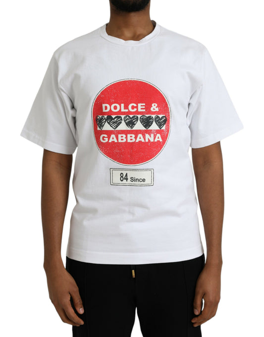 Dolce & Gabbana White Amor Heart Cotton Crewneck Short Sleeve T-shirt Dolce & Gabbana