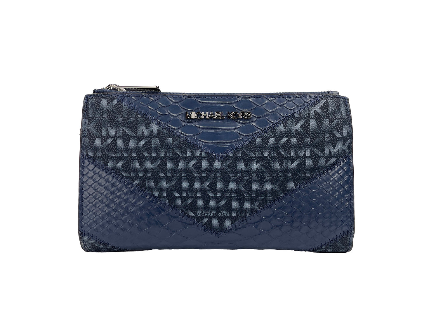 Michael Kors Jet Set Large Double Zip Python Navy Wristlet Wallet Michael Kors