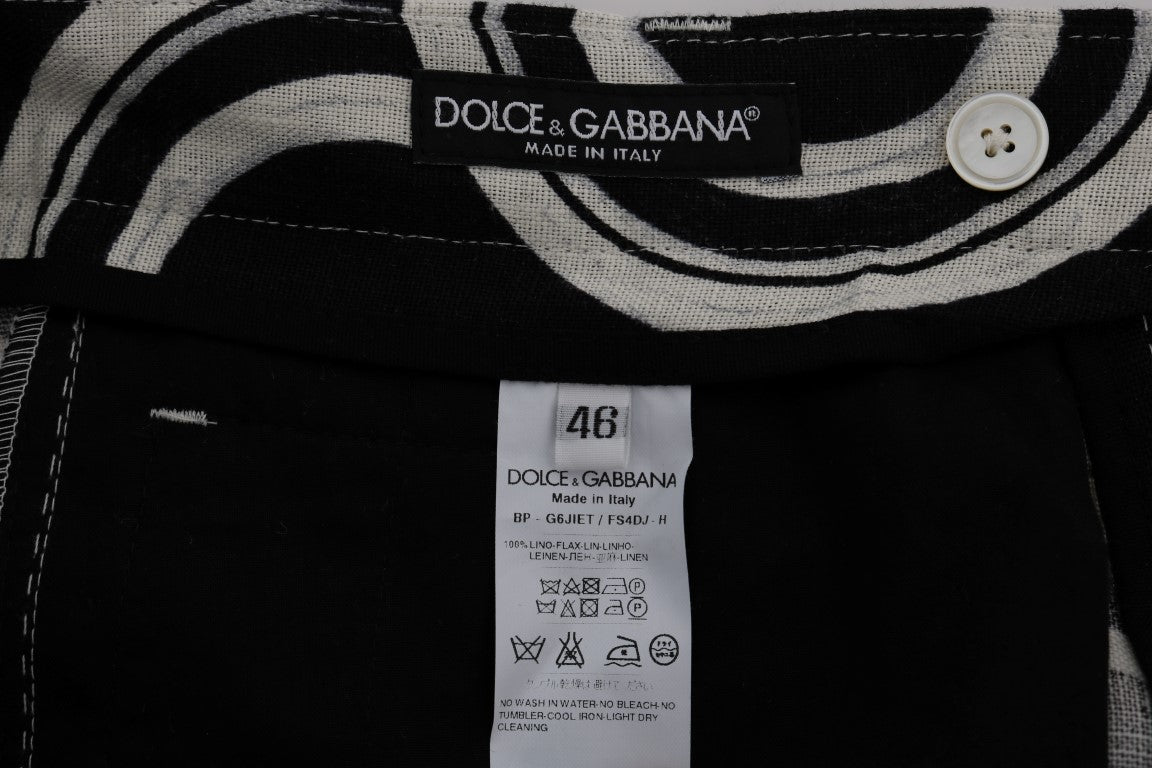 Dolce &amp; Gabbana চটকদার কালো এবং সাদা প্যাটার্নযুক্ত লিনেন শর্টস