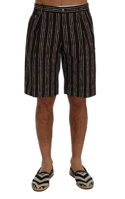 Dolce & Gabbana Bordeaux Striped Cotton Knee High Shorts Dolce & Gabbana